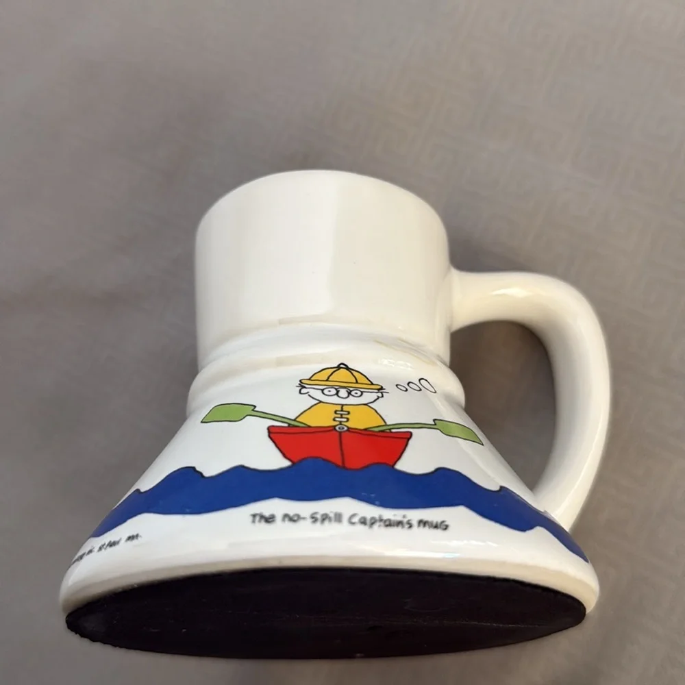 Vintage The No-Spill Captain’s Mug Coffee To Go Cartoon Fisherman Fishing 1982